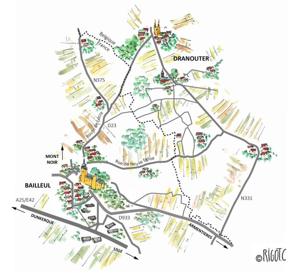 Carte illustrée Dranouter format A5 pour Pôle Nord Editions